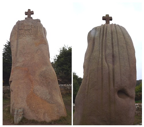 Menhir de Saint-Uzec - côtés Sud et nord Menhir de Saint-Uzec - côtés Sud et nord