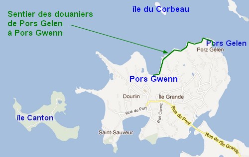 Carte de Pors Gelen à pors Gwenn